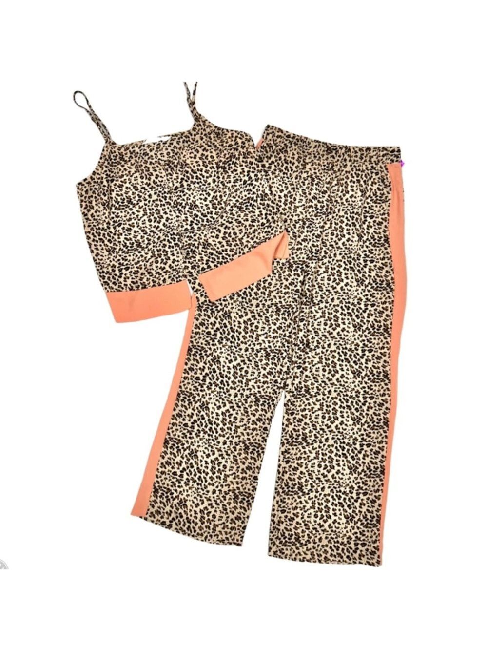 BB Dakota 2 piece silky Leopard Print coral stripe wide leg animal print Set xs